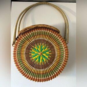 Vibrant Woven Circular Shoulder Bag